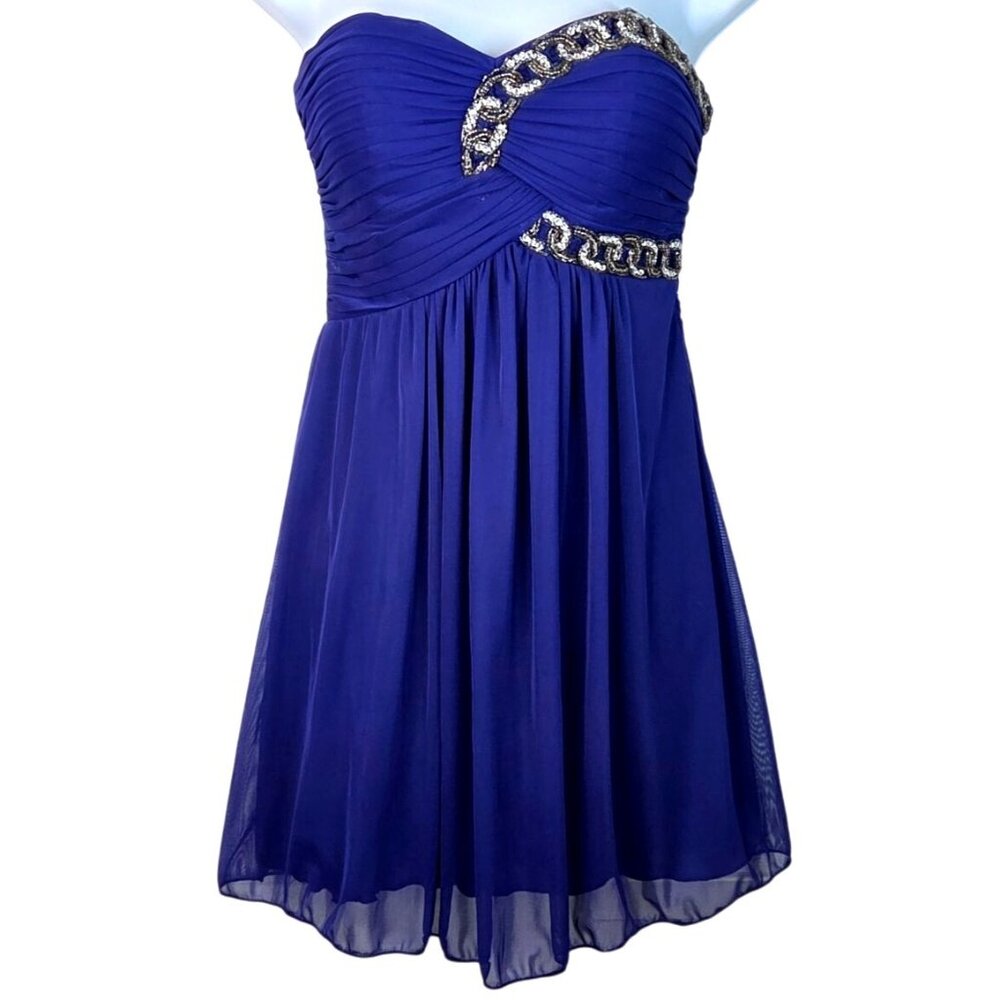 Blondie Nites By Stacy Sklar Royal Blue Strapless Mini Dress Size 1 W/ Sequin Ch